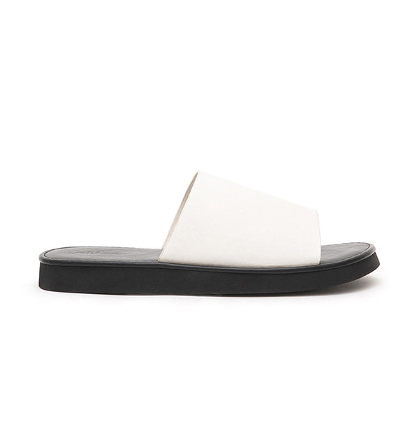 Minimalist Wide Strap Thick Sole Slippers White