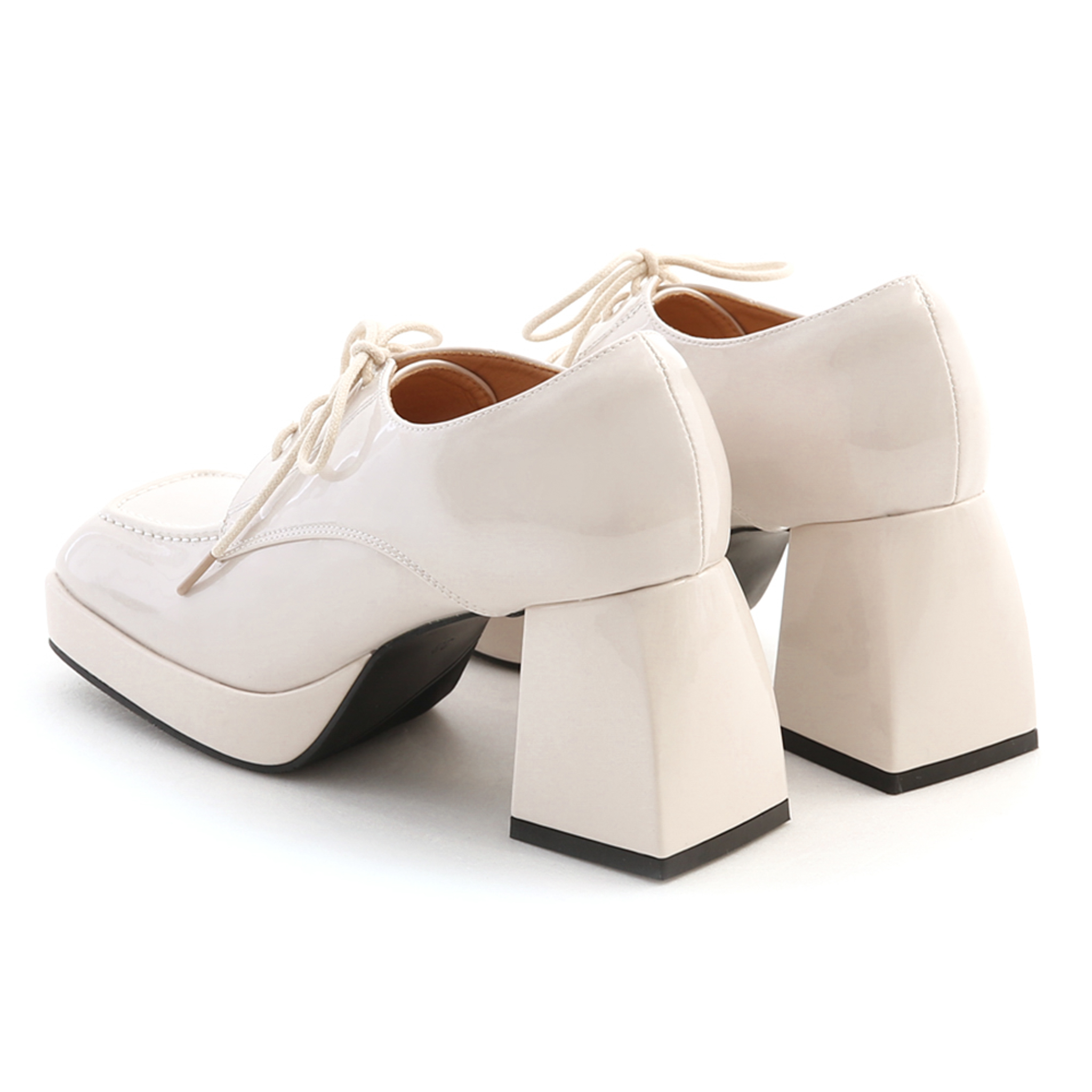 Patent Chunky Heeled Derby Ivory