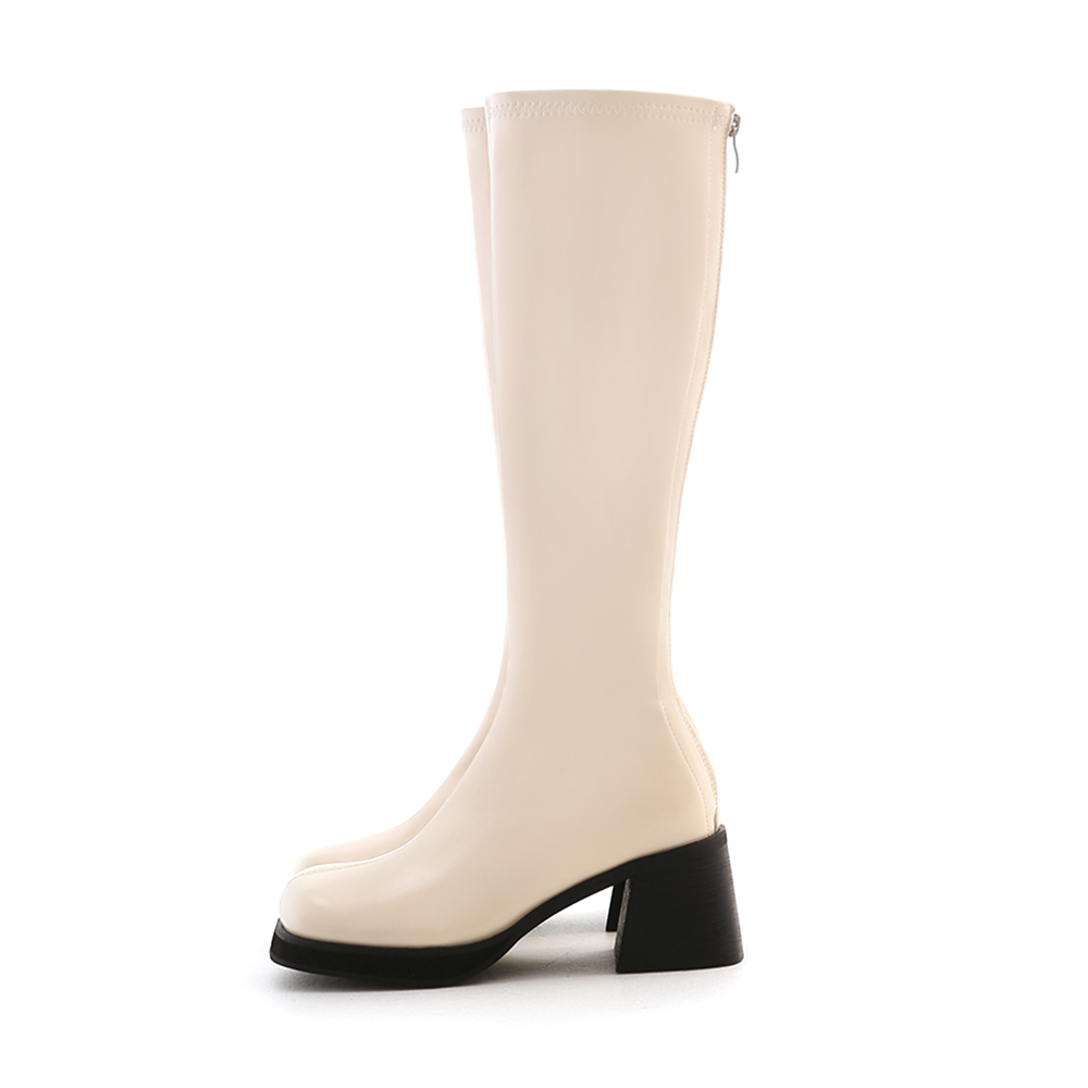 秒殺新品．圓頭中車線粗跟瘦瘦長靴 香草米