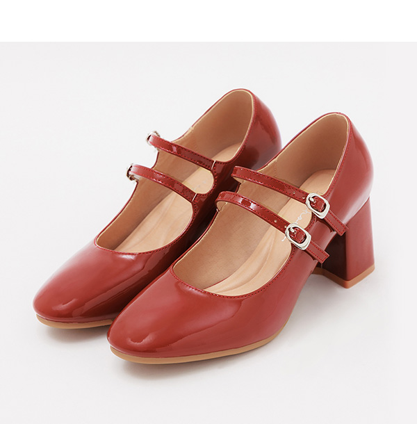 4D Cushioned Double-Straps High Heel Mary Janes Shoes 復古紅