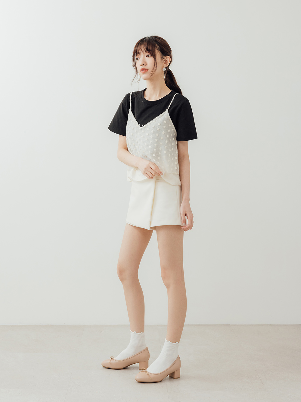 4D氣墊中跟芭蕾娃娃鞋 粉杏