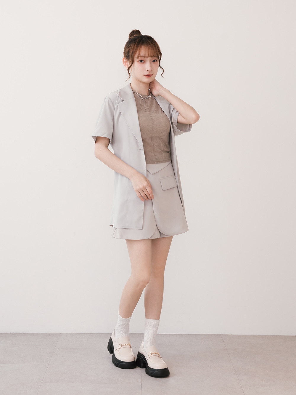 潮流少女馬銜釦輕量鋸齒增高底樂福鞋 米白