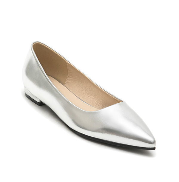 Classic Pointed Toe Ballet Flats Silver