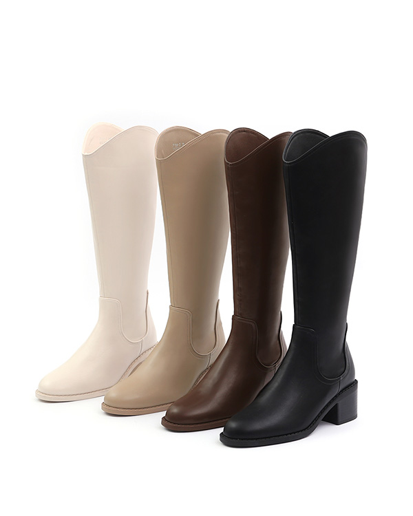 V-Cut Memory Foam Slim Long Boots Beige