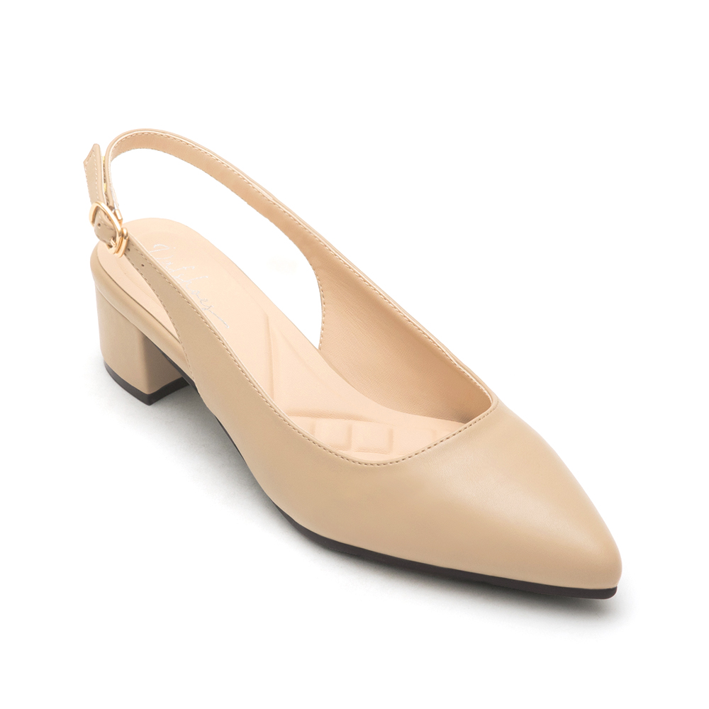 4D Cushion Pointed-Toe Slingback Shoes Beige