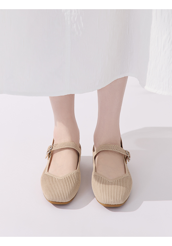 【3D零感雲織鞋】方頭瑪莉珍鞋 密茶杏