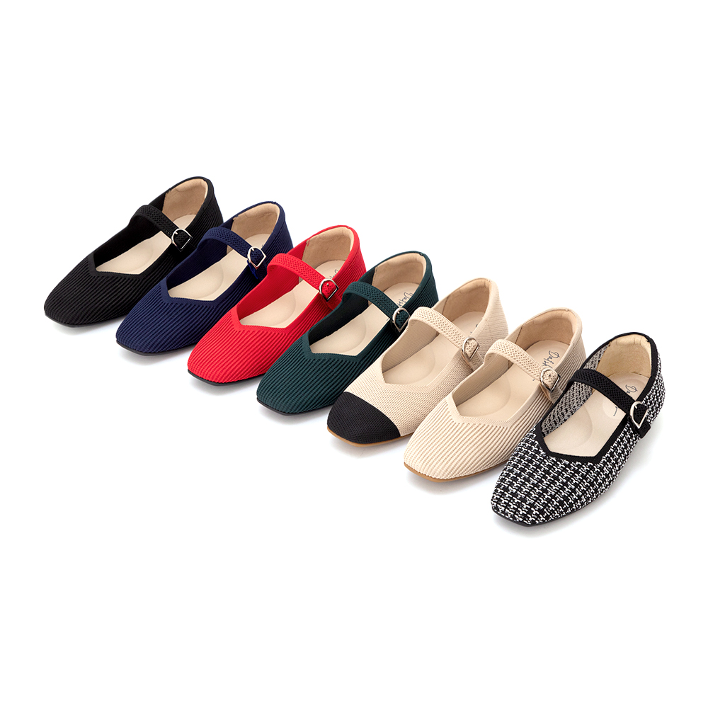 【3D零感雲織鞋】方頭瑪莉珍鞋 黑白毛呢