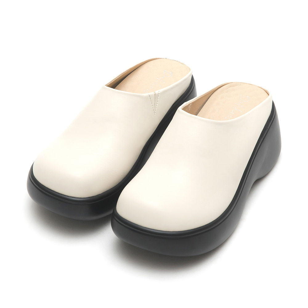 Plain Lightweight Thick Sole Mules Beige