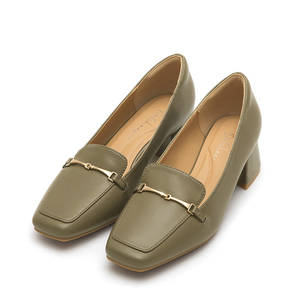 Horsebit Square-Toe Loafers Olive Green