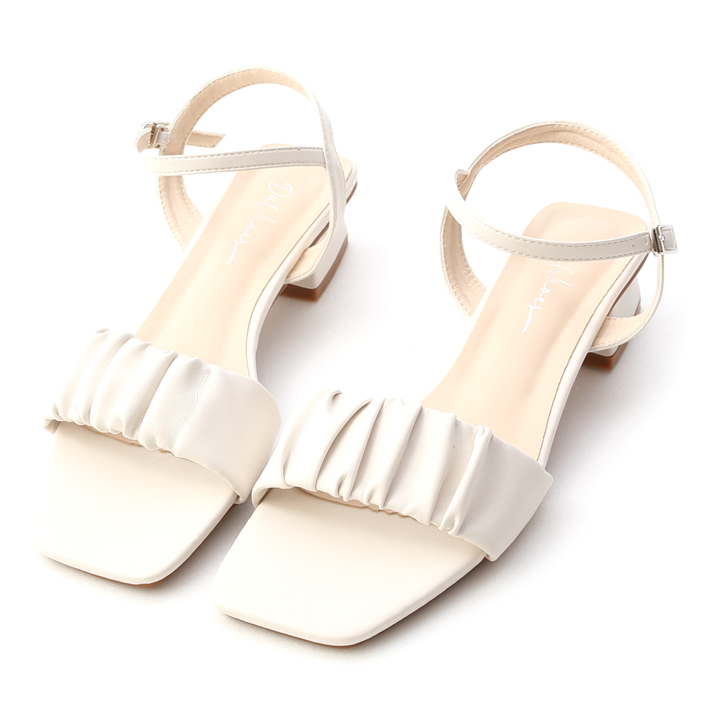 Ruched Detail Ankle Strap Sandals French Vanilla White