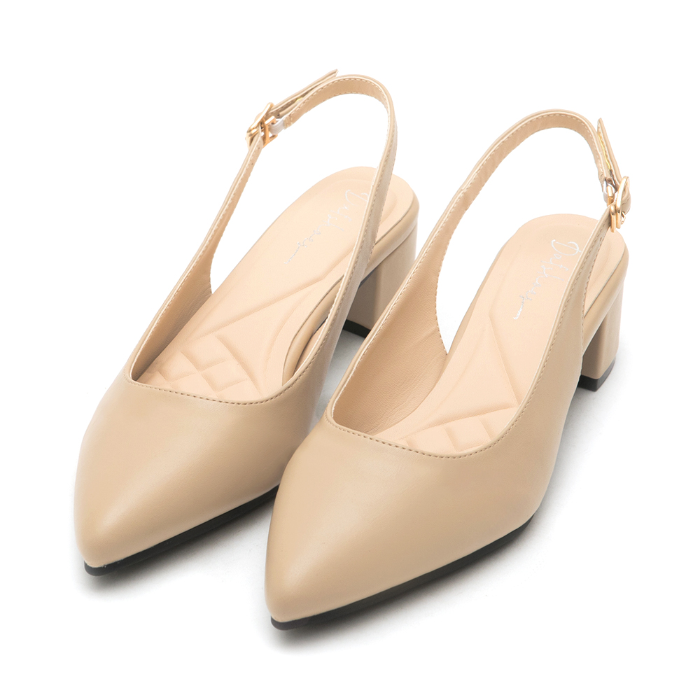 4D Cushion Pointed-Toe Slingback Shoes Beige