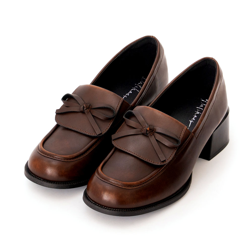 校花指定小蝴蝶結中跟樂福鞋 咖啡色