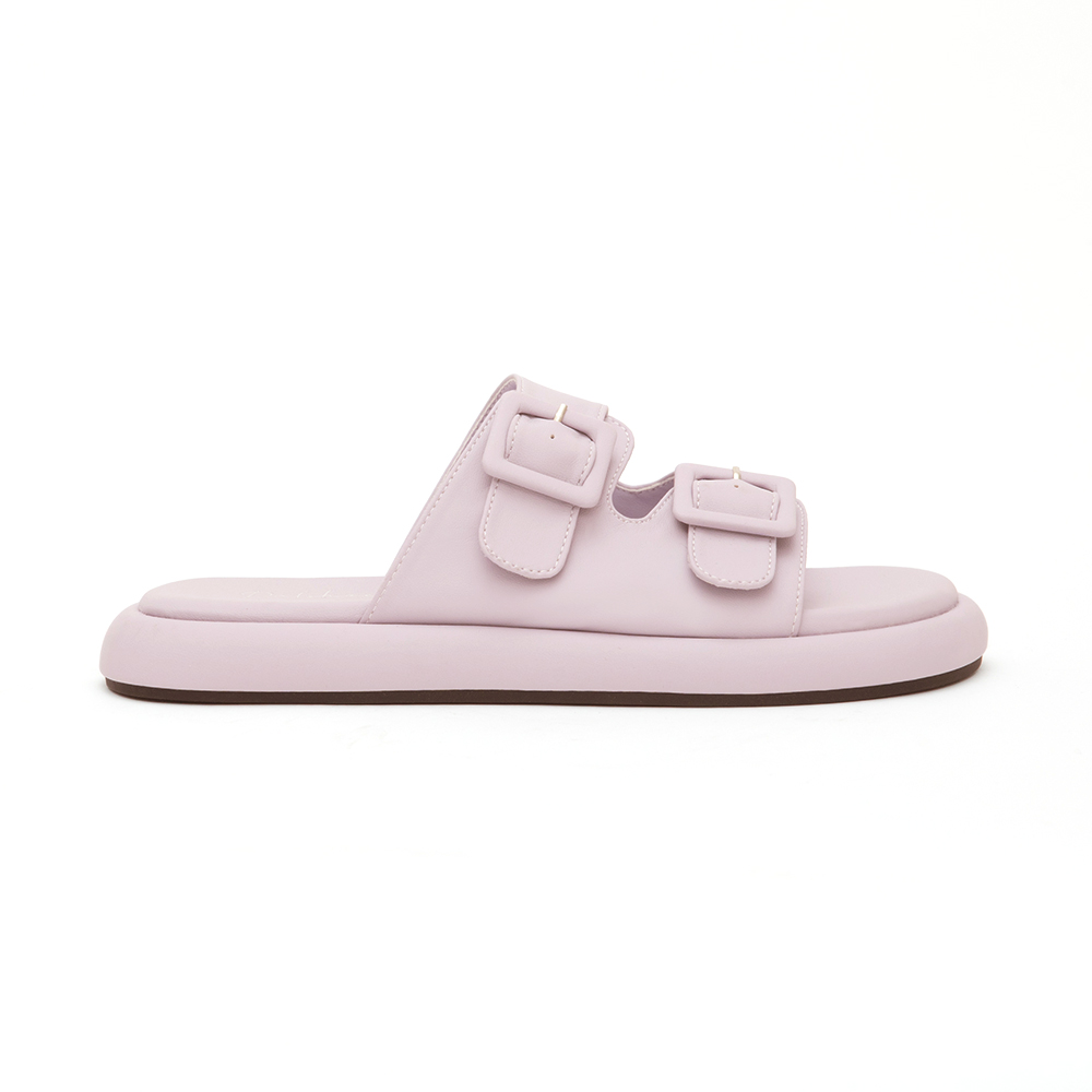 Pastel Square Buckle Cute Flat Sandals Lavender