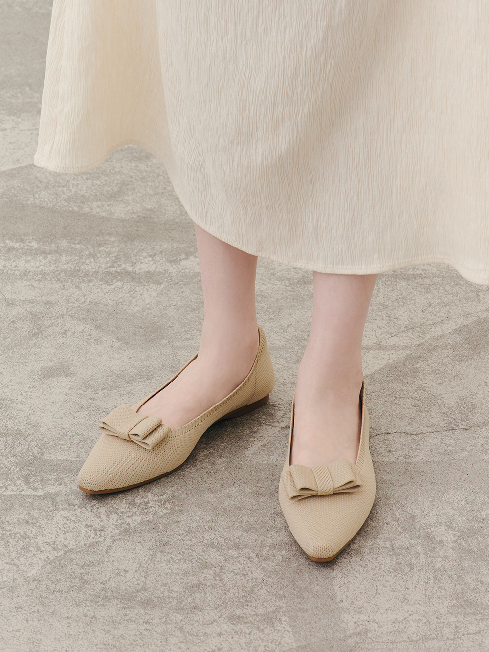 【3D零感雲織鞋】尖頭可拆卸蝴蝶結平底鞋 密茶杏