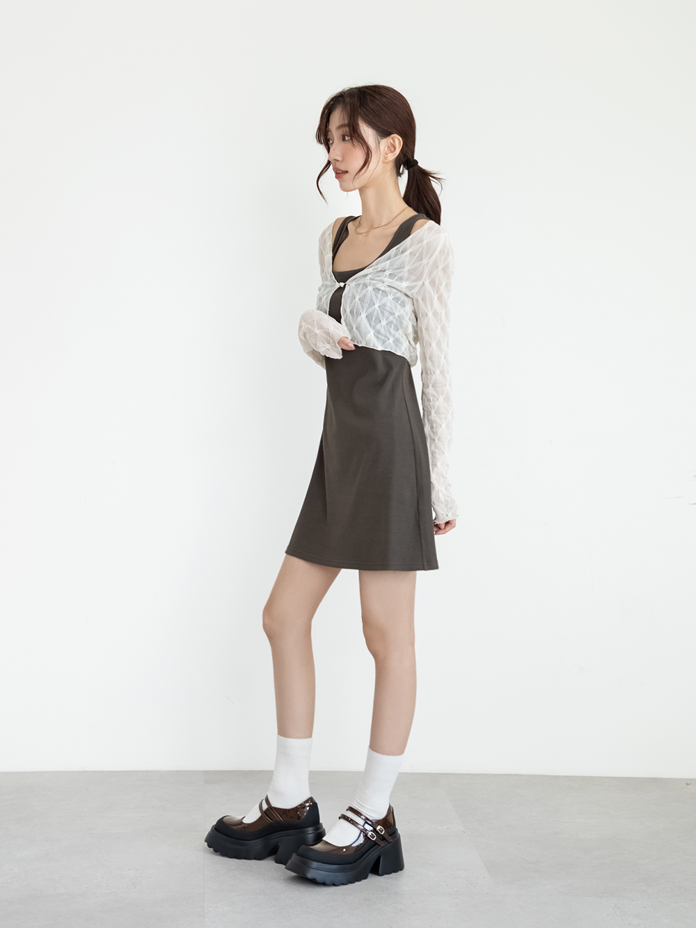 甜酷爆擊雙帶厚底瑪莉珍鞋 咖啡色