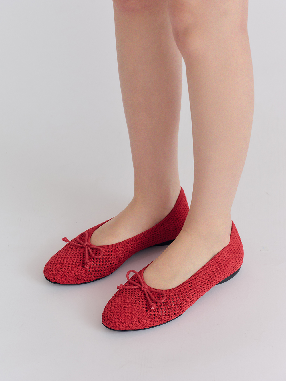 【3D零感雲織鞋】蝴蝶結圓頭芭蕾娃娃鞋 熱戀紅