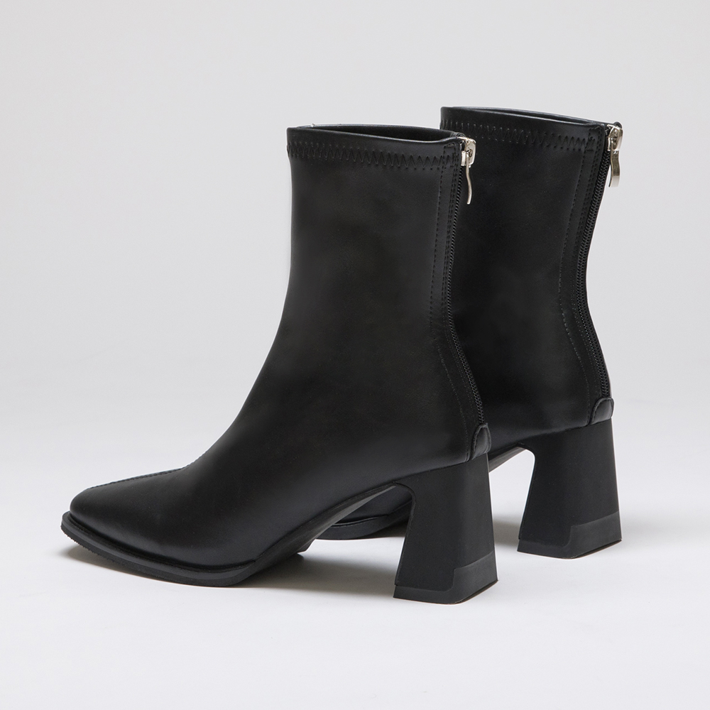 Plain Square Toe High Heels Slimming Boots Black