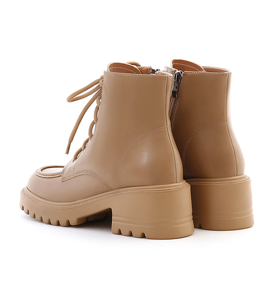 Lightweight Thick Sole Lace-Up Ankle Boots Beige