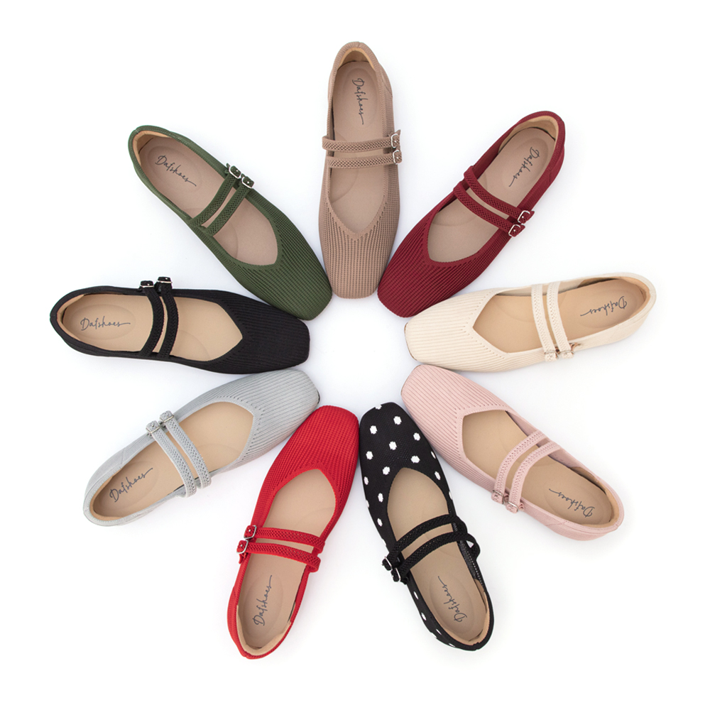 【3D零感雲織鞋】雙帶方頭瑪莉珍鞋 橄欖綠