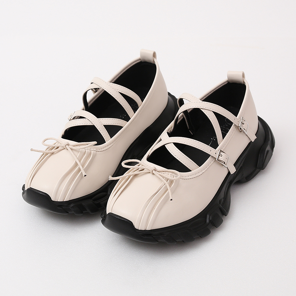 Bowtie Cross-Straps Mary Jane Sneakers Vanilla