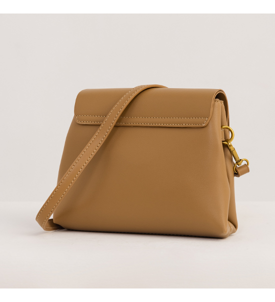 Soft Leather Gold Buckle Flip Bag Beige