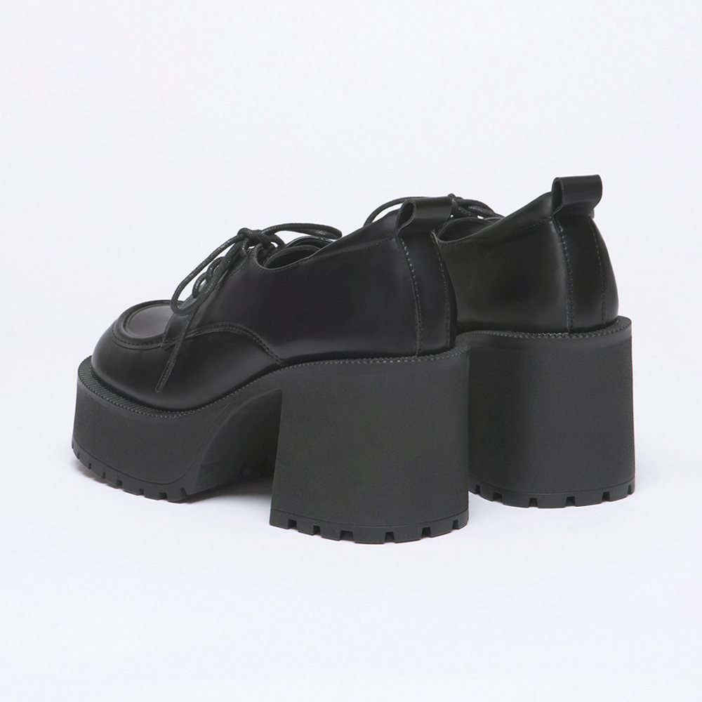 Platform High-Heel Lace-Up Derby Shoes Black