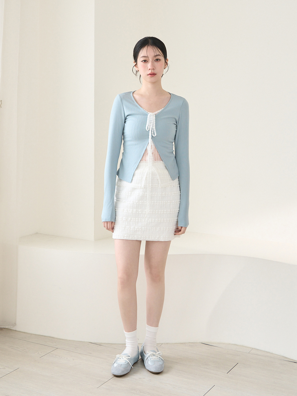 粉彩系列真皮綁帶淺口休閒鞋 藍色