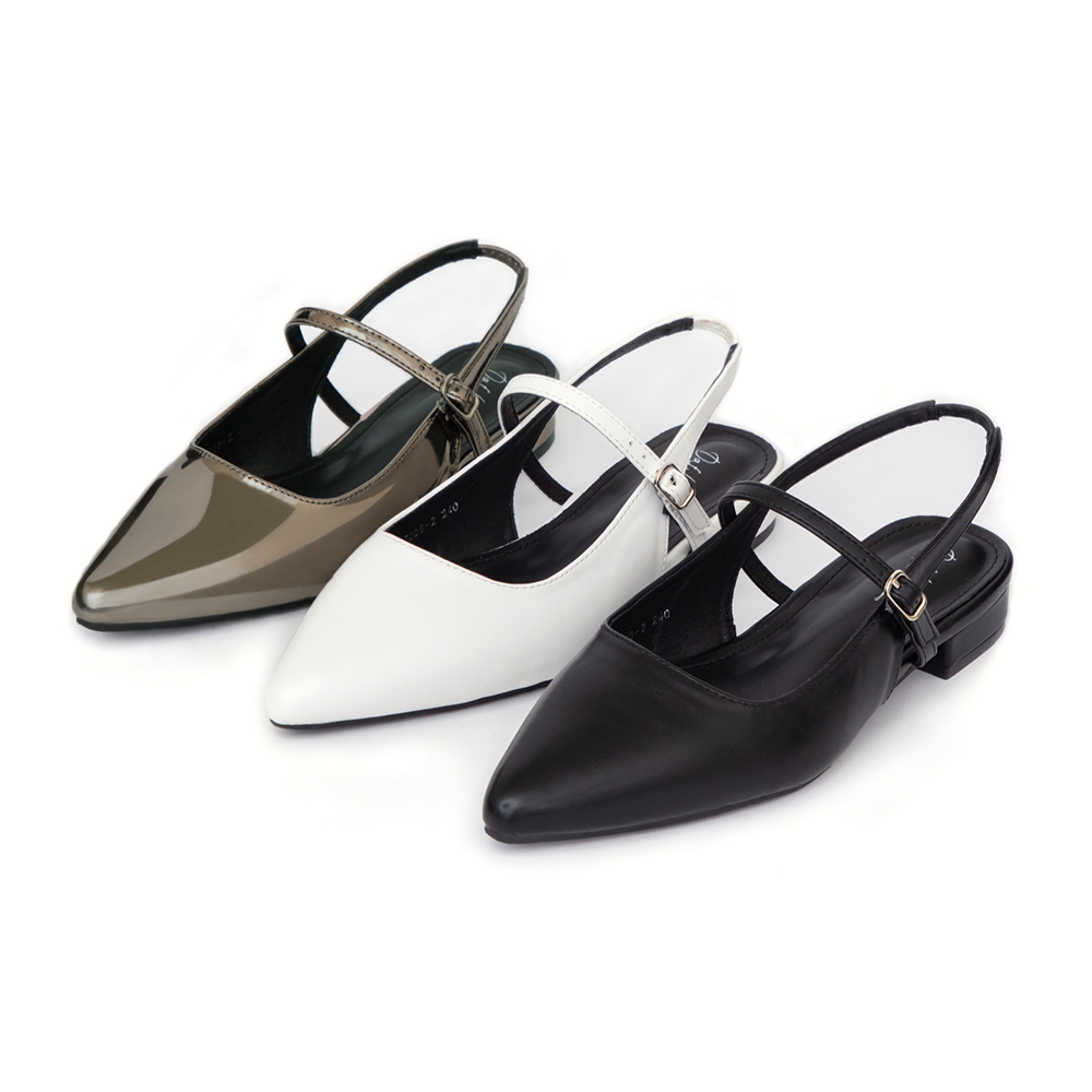 優雅氣場尖頭後空低跟鞋 香草白