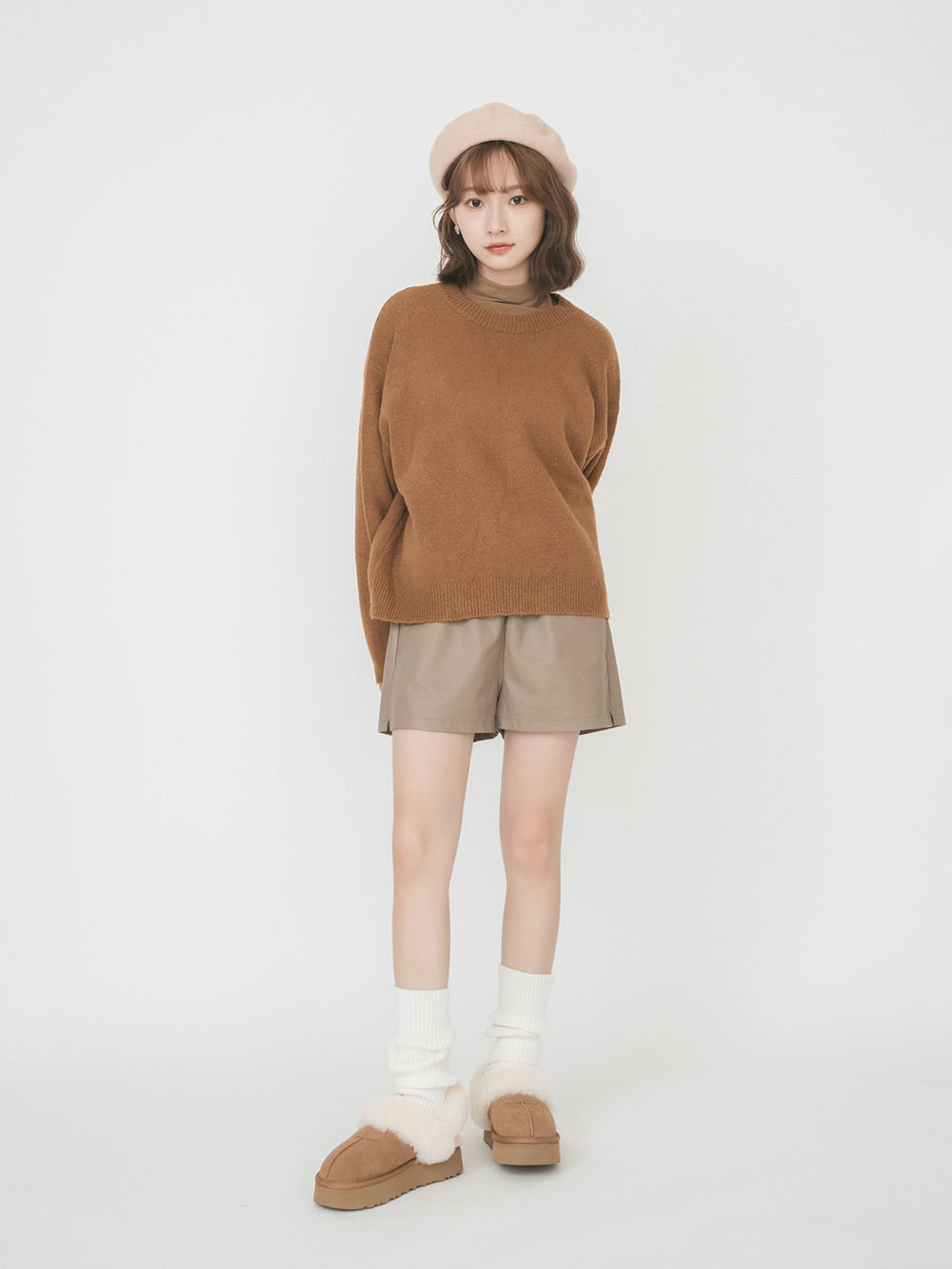 軟綿萌寵．真皮羊毛厚底後拉帶雪靴拖鞋 曠野駝