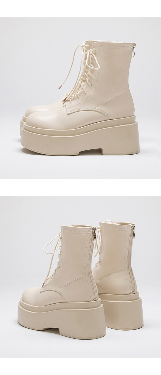 Chunky Sole Lace-up Ankle Boots Vanilla