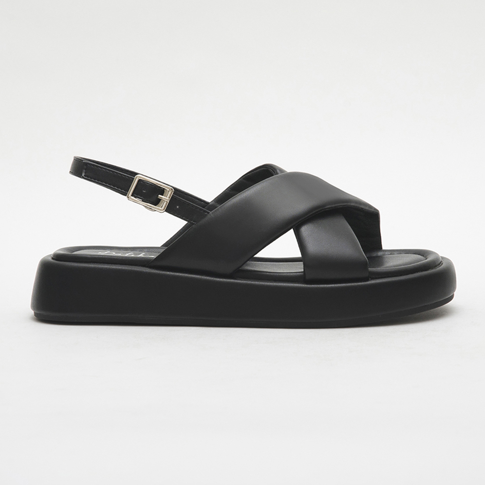 Pastel Wide Band Cross-Straps Soft Sandals Black