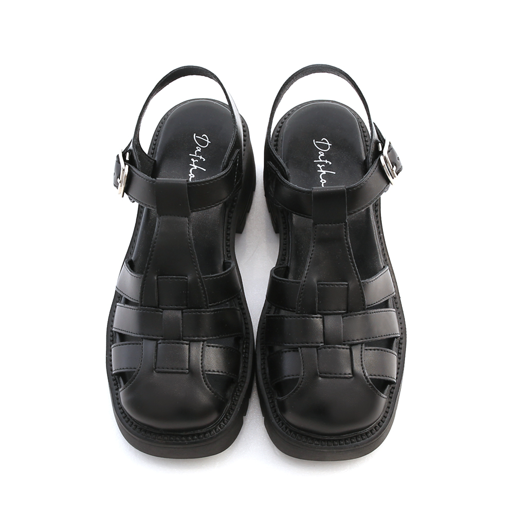 Woven Platform Roman Sandals Black