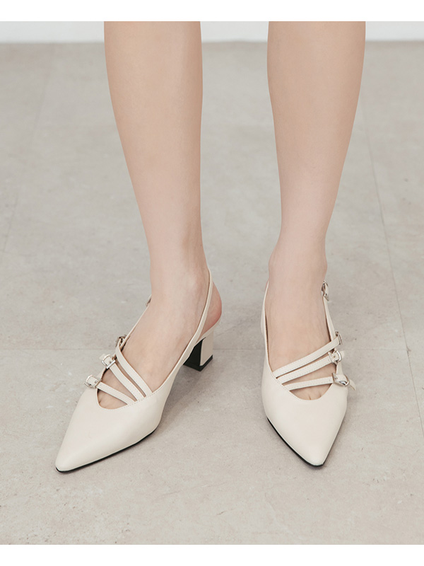 Three-Strap Pointed-Toe Slingback Heels 米