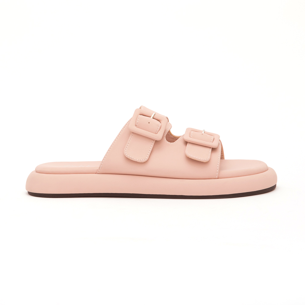 Pastel Square Buckle Cute Flat Sandals Pink