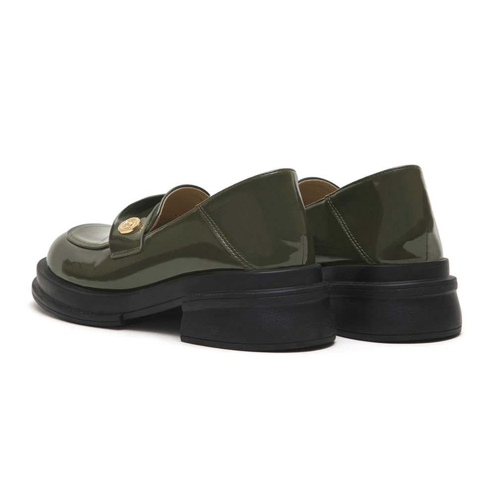 低調貴族．小錢幣扭結方頭樂福鞋 復古綠