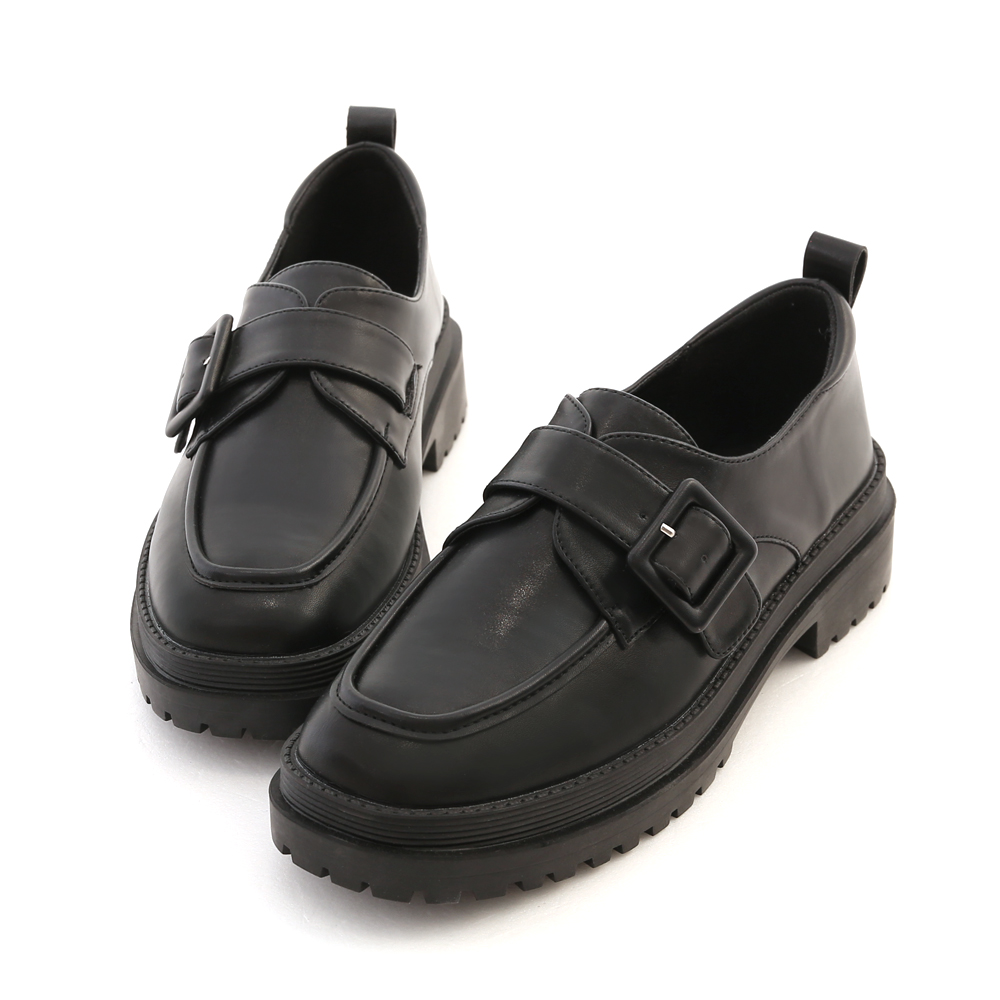 Big Buckle Chunky Sole Loafers Black