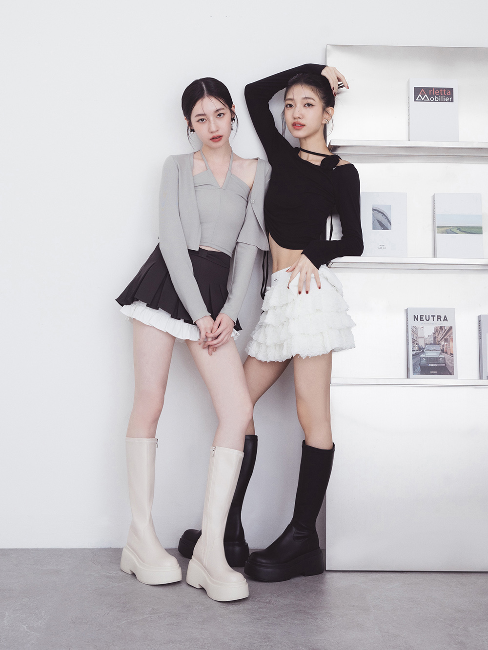 時髦大長腿．Plus級加厚鬆糕底瘦瘦長靴 香草米