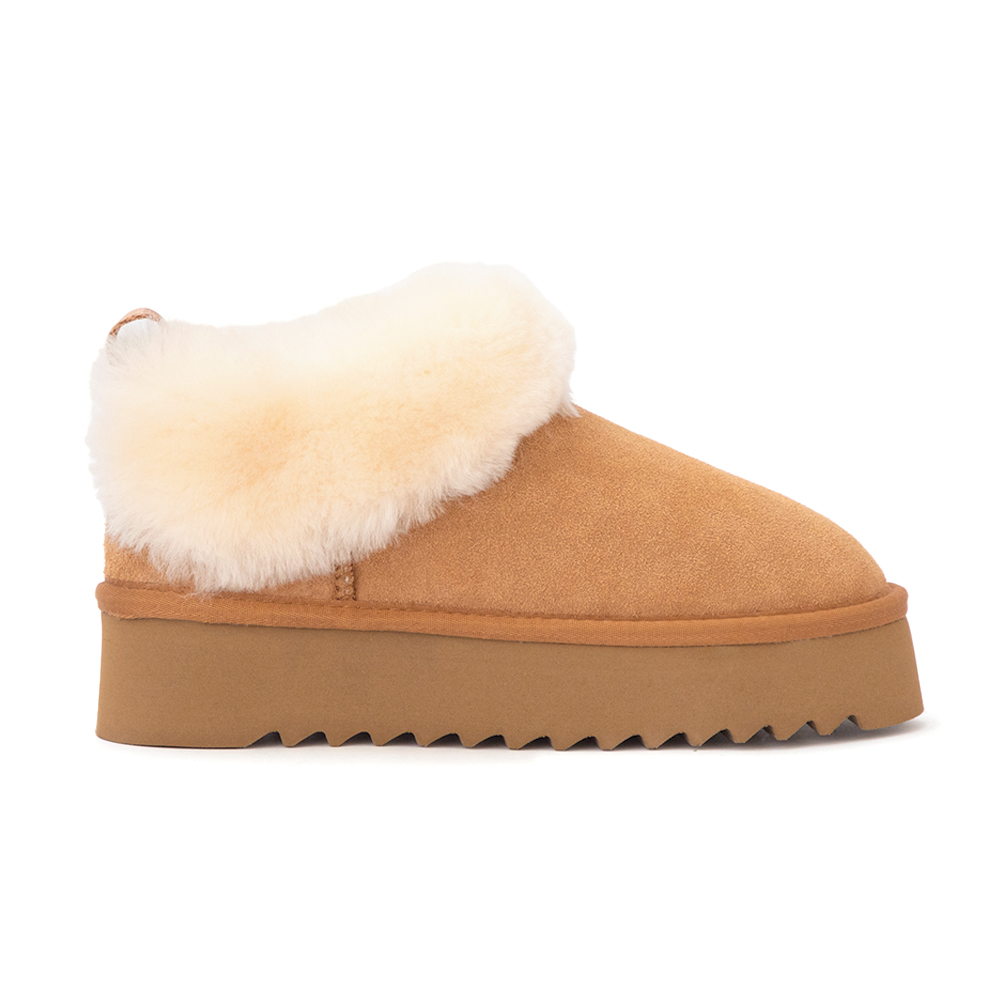 暖暖泡芙厚底翻毛真皮雪靴 駝色