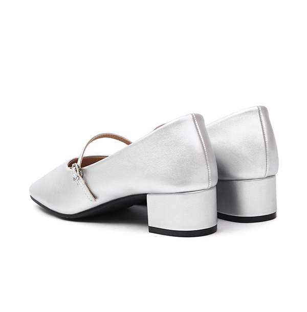 Elegant V-Cut Low Heel Mary Jane Shoes Silver