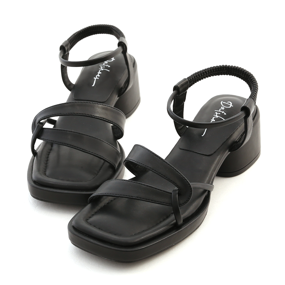 Puffy Cushioned Knot Mid Heel Sandals Black