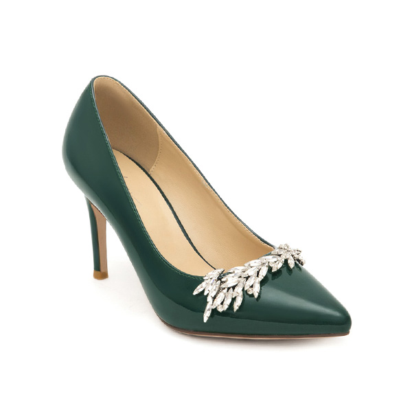 Glamour Gem-Embellished Patent Leather 8cm Heels Green