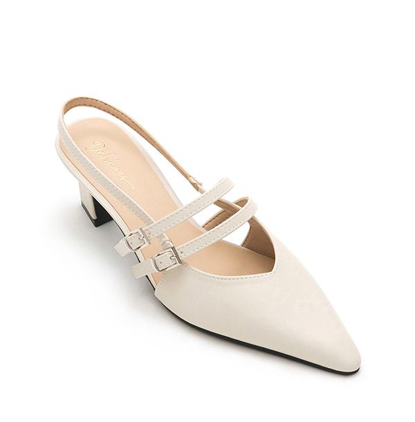 純欲風尖頭雙帶後空跟鞋 米白