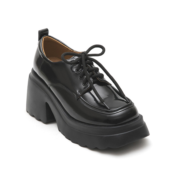 Zig-zag Lightweight Thick Sole High-Heel Derby Shoes Black