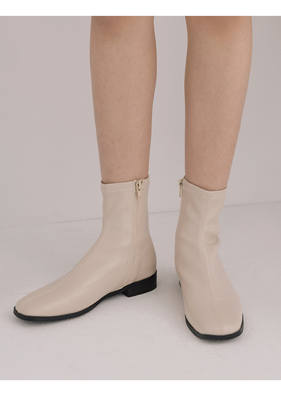 Square Toe Low Heel Sock Boots Cream