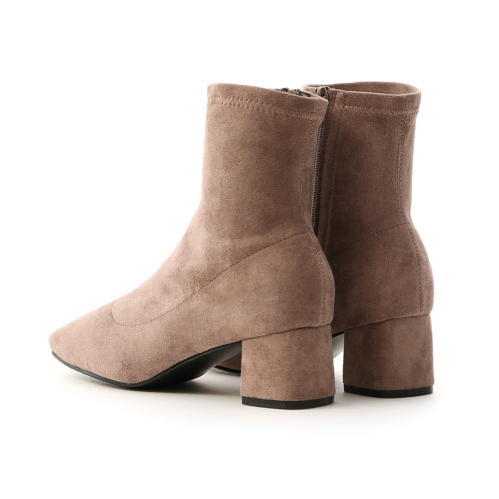 秋冬定番．素面合腿中跟方頭襪靴 摩卡灰棕