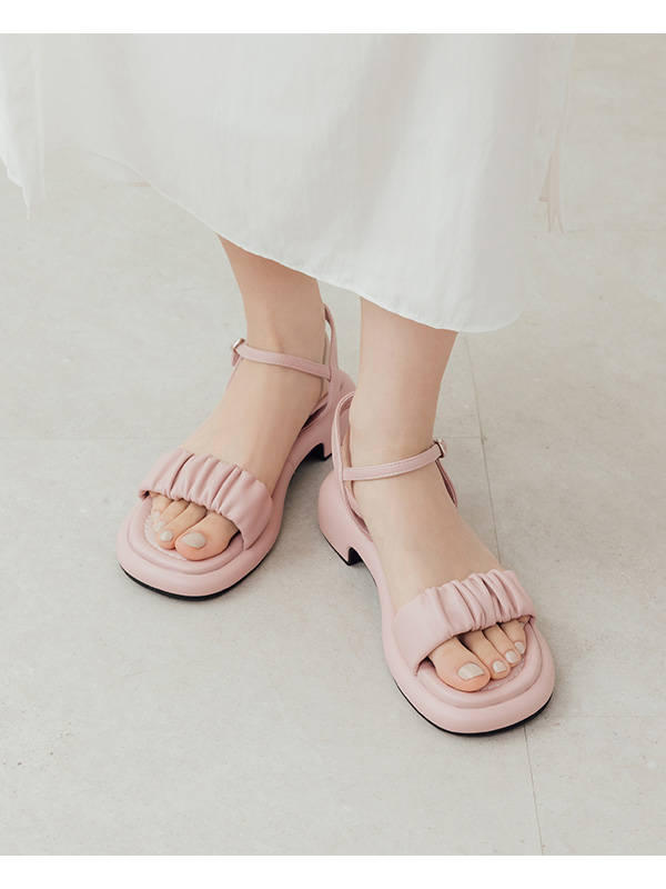 Marshmallow Single Strap Ruched Sandals Pink