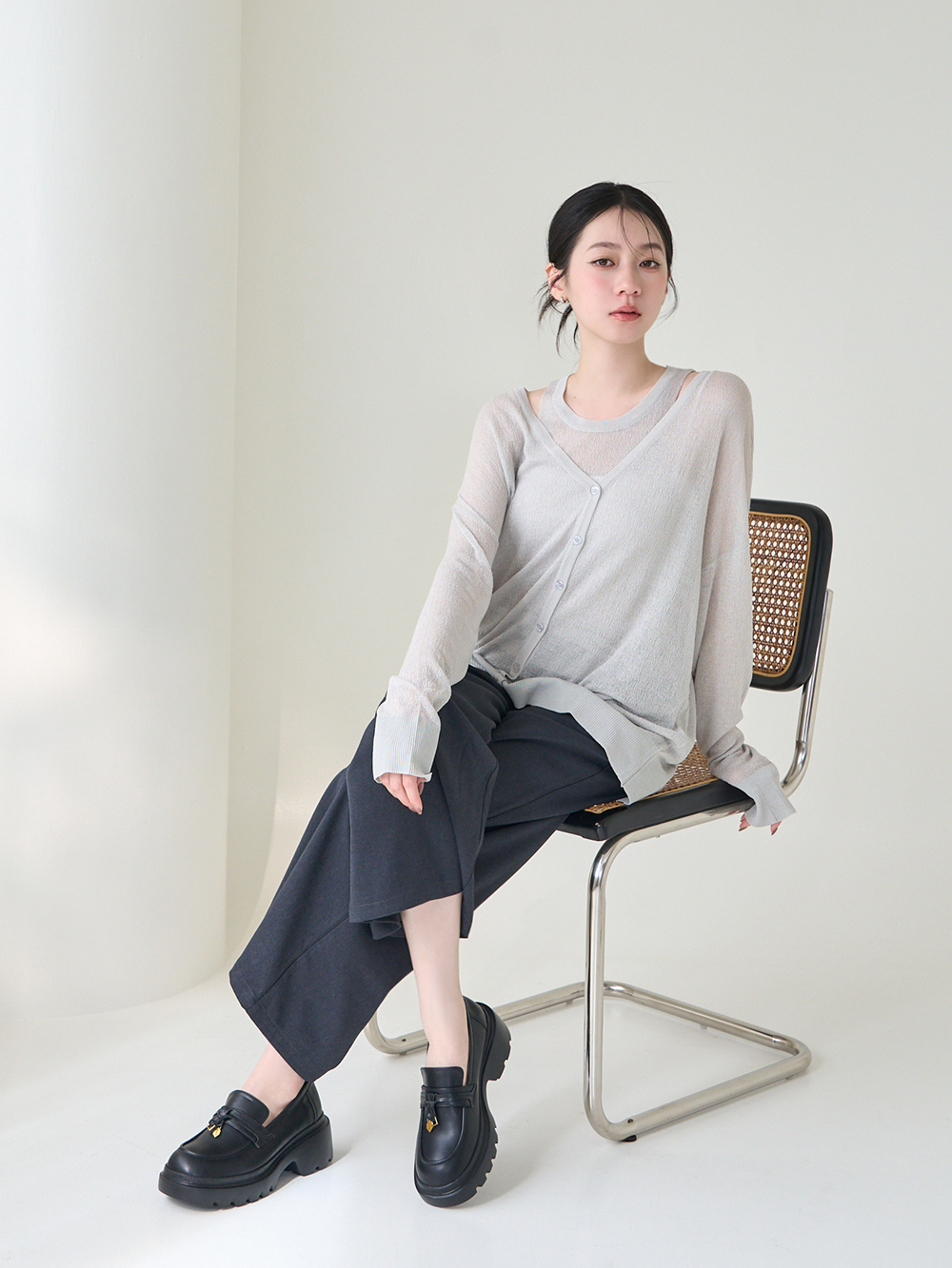 文創美感按摩鞋墊厚底樂福鞋 黑色