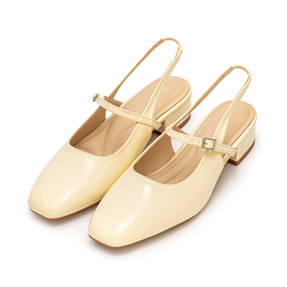 粉彩春日4D氣墊後空低跟鞋 黃