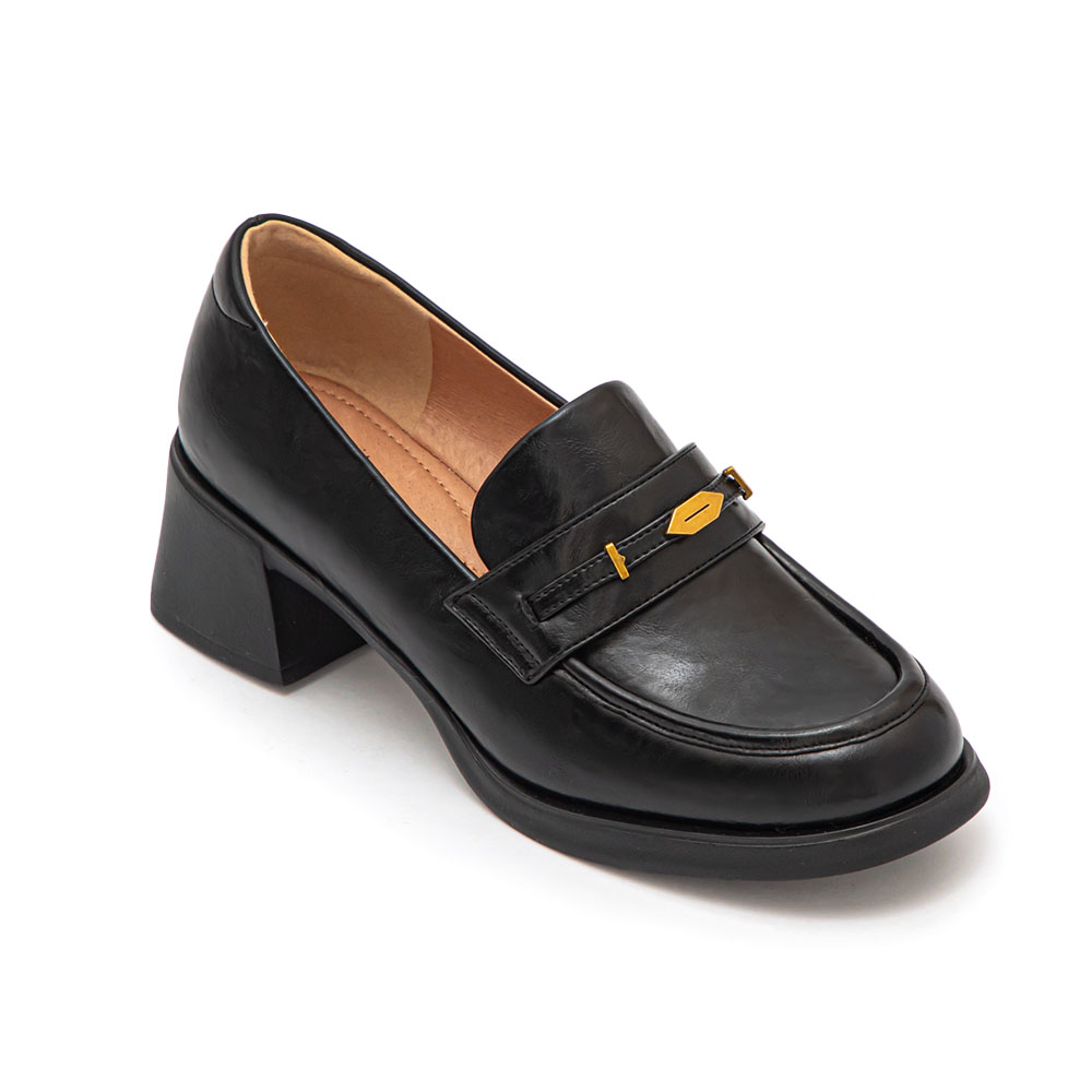 【真皮系列】親膚空氣棉小金葉樂福鞋 黑色