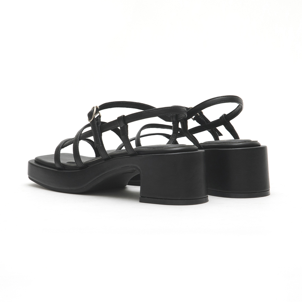 Square-Toe Strappy Platform Sandals Black